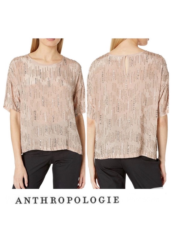 Anthropologie Tops - ANTHROPOLOGIE x Velvet Jonelle Beaded Sequins Viscose Boho Top Blouse Sz M NWT